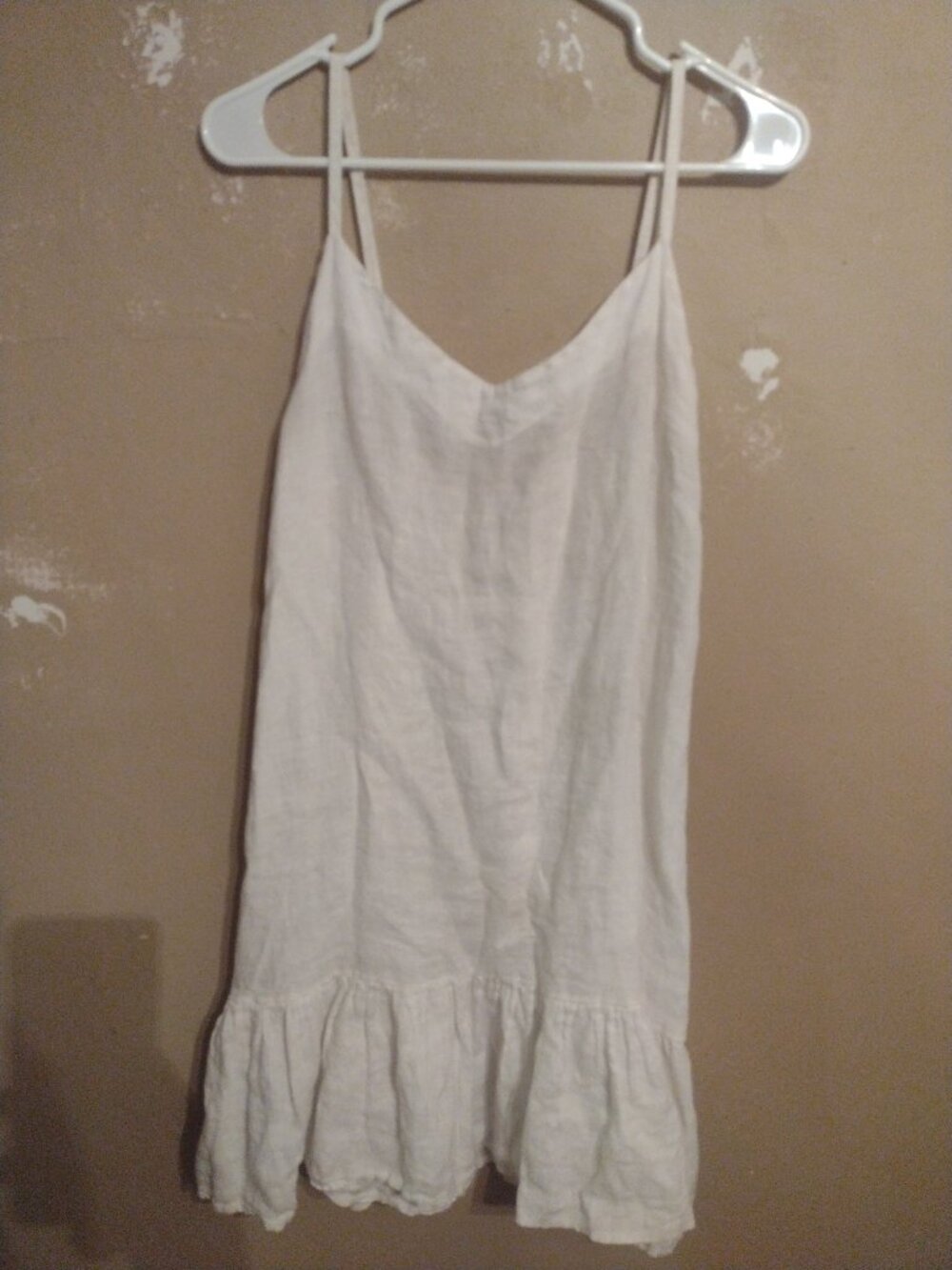 Belambia White Large L Spaghetti Strap Beachy Linen Mini Dress
